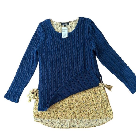 NWT Suzanne Betto cable-knit mock-layer sweater, size M - Picture 2 of 12